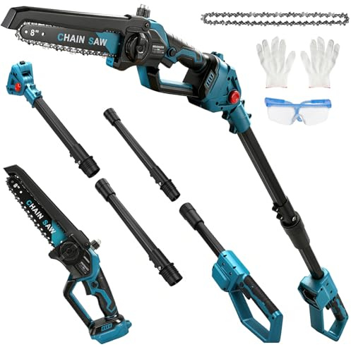 2-In-1 Akku Hochentaster & Mini Kettensäge für Makita 18V Batterie (Ohne Akku), 8 Zoll Bürstenlose Teleskop Astsäge, Arbeitshöhe bis 4,5m(Stangenlänge 2,5m), Ideal für Baumzweige Holzschneiden