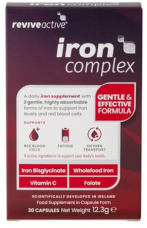 Revive Active Iron Complex - Gentle, Highly Absorbable Iron Bisglycinate with Vitamin C, B Vitamins, Copper & Folate - Supports Energy, Red Blood Cell Formation & Oxygen Transport - 30 Capsules