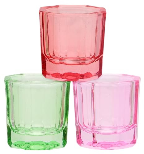 Octagonal Glass Dappen Dish Cups 3pcs for Nail Art | Monomer Liquid Dish, Powder and Colour Mixing Cup, Easy to Handle, Personal Use and Nail Art Applications