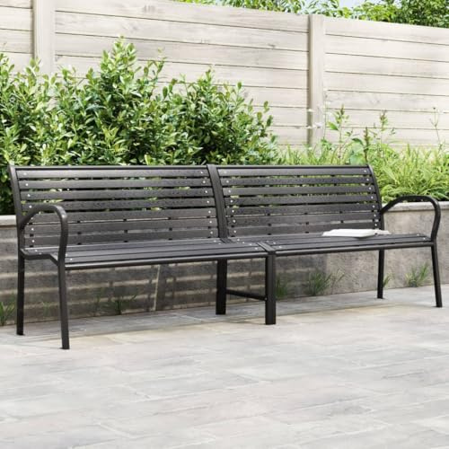Mokuyary Gartenbank, Doppelbank, schwarz, 231 cm, Stahl und WPC, Gartenbank, Möbel, Bank, für Balkon, Terrasse, Veranda, Pergola