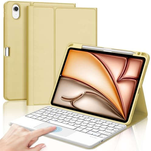 IVEOPPE Funda Teclado para iPad Air 11 Pulgadas M4 2026/M3 2025/M2 2024 | Keyboard Touchpad Bluetooth Magnético, QWERTY Español Ñ, Capa Desmontable con portalápices para iPad Air 11, Amarillo claro
