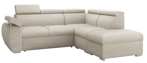 Mirjan24 Ecksofa Boston 2RR1P, Eckcouch mit Schlaffunktion und 2 Bettkästen, Polsterecke mit Einstellbare Kopfstützen, L-Sofa, Wohnlandschaft (Flow 03, Seite: Rechts - 2R+R+1P(65)+PP)
