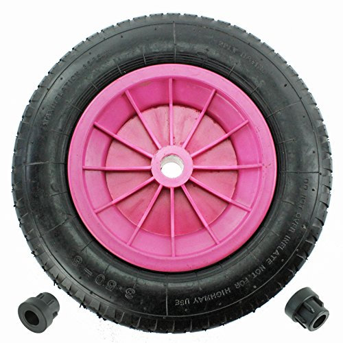 KetoPlastics 14 3.50-8 Complete Wheelbarrow Wheel, Inner Tube, Tyre & 1/2 Axle Reducer Bushes for Garden Trolley/Barrow/Go Cart/Trailer Truck (Pink)