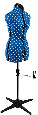 Sewing Online Verstellbare Schneiderpuppe Blau mit Punktmuster 8-Teilige | Klein (S) [Größe EUR 38 bis 44]