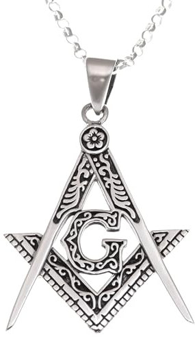 Alexander Castle 925 Sterling Silber Halskette für Herren Freimaurer Anhänger - Quadrat und Kompass Halskette mit 50,8 cm Silberkette & Schmuck-Geschenkbox, Sterling Silber