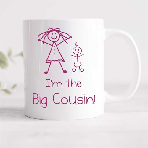 60 Second Makeover Limited I'm The Big Cousin Mug Girls Stick Person People Cup New Baby Cousin Gifts for Girls 11oz Ceramic Coffee Cup Dishwasher Safe Microwave Safe