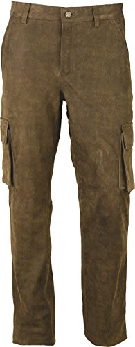 Cargo Jagd Lederhose Herren lang- Lange Lederhose Damen - Cargo Lederhose- Echt Leder Nubuk - Lederhose Jeans 501 Antik Braun | Olive- Motorrad Lederjeans (44, Antik Braun)