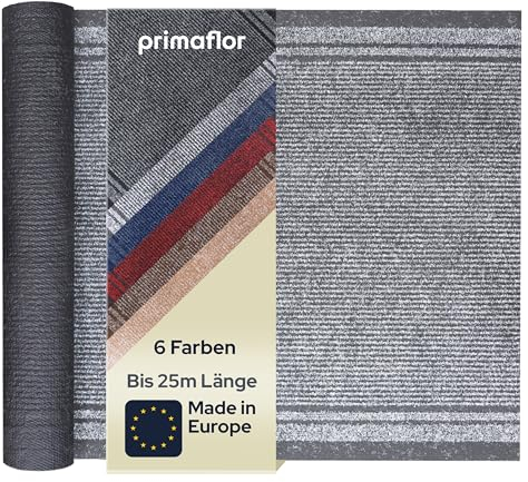 Primaflor Sauberlauf - Malaga, Grau, 0,66m x 6,00m, Rutschfester Schmutzfangläufer Meterware, Schmaler Küchen-Läufer nach Maß, Zuschneidbarer Teppichläufer, Eingangsmatte für Flur und Windfang