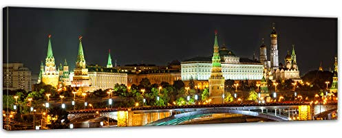 Bilderdepot24 Bild auf Leinwand | Nachtansicht des Kreml - Moskau in 160x50 cm als Panorama Wandbild XXL | Wand-deko Dekoration Wohnung modern Bilder | 201033