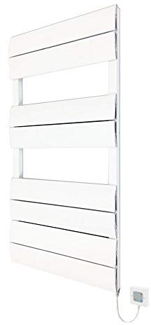 500mm (w) x 1000mm (h) Electric Wave White Single Aluminium Towel Rail with 300w Element & White Wall Controller (Pre-Filled)