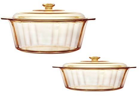 Visions Pyroceram Glass Diamond Casserole and Cookpot Pot Set, Brown, 32 x 28 x 21.5 cm