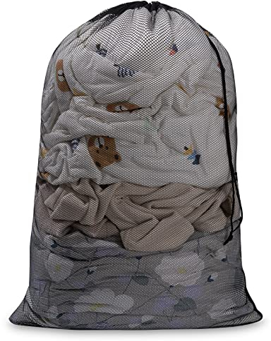 Meowoo Bolsa de Malla con Cordón Bolso de Ropa Bolsa de Lavandería Blanco para Lavadora, Se Usa Para Lavar Ropa Interior, Calcetines, Camisas (Black-1pc)