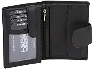 LEAS Damenbörse und Herrenbörse mit Außenriegel im Hochformat, Sicherheits Portemonnaie mit RFID Schutz Folie mit Geschenk Box Echt-Leder, schwarz
