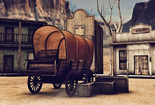 Yeele 7x5ft Old Western Town Retro Carriage Photography Backdrop, Vintage Wild West Style Wooden House Rural Bank Photo Background Party Banner Cowboy Boy Children Portrait Shooting Studio Props