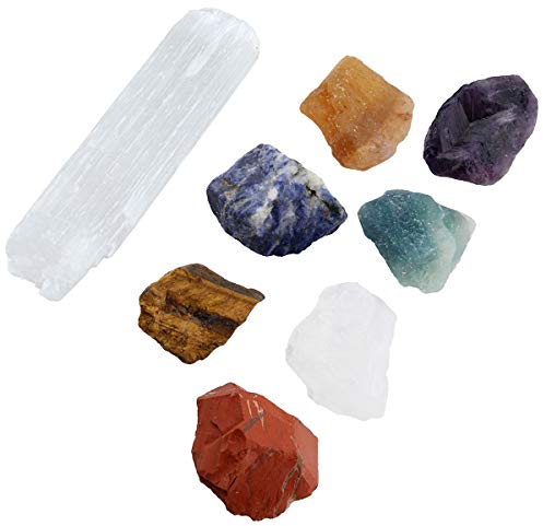mookaitedecor Natural 7 Chakra Crystals Set for Beginners, Raw Crystals & Selenite Stick Wand, Healing Crystal Gifts for Women Yoga Meditation Reiki Spiritual Gift Wiccan Supplies Witchcraft Gifts