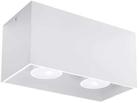 SOLLUX lighting Quad Maxi Deckenleuchte | Modernes Design mit rechteckigem Bildschirm | Aus Aluminium mit austauschbarem GU10-Leuchtmittel, 2 x 40 W | Weiß, 20 x 10 x 10 cm