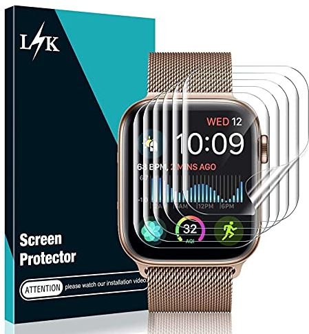 LϟK 6 Stücke Schutzfolie für Apple Watch 44mm Series 6 5 4 SE Folie mit Ring - Blasenfrei Kratzfest Hüllenfreundlich Anti-Staub HD Klar Self Healing Flexible TPU Displayschutzfolie