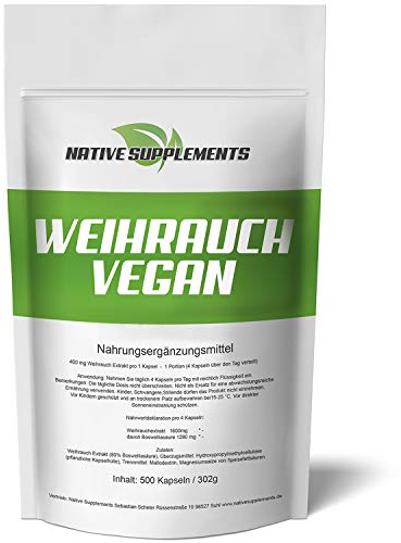 Weihrauch Kapseln Vegan Hochdosiert 1600mg je Tagesdosis 100% Indischer Weihrauchextrakt Boswellia Serrata 80% Boswellia-Säuren für Veganer & Vegetarier geeignet (EINE Packung)