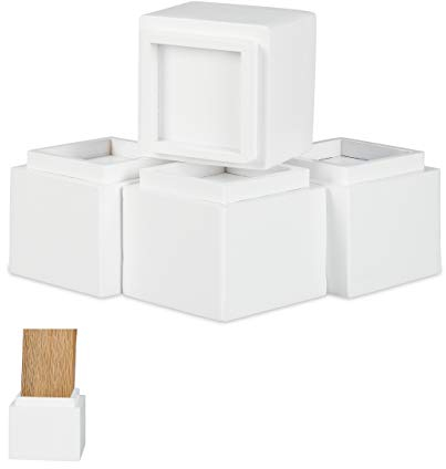 Relaxdays Möbelerhöher 4er Set, Erhöhung um 8,5 cm, für Tische, Stühle und andere Möbel, HxBxT 10x11,5x11,5 cm, weiß