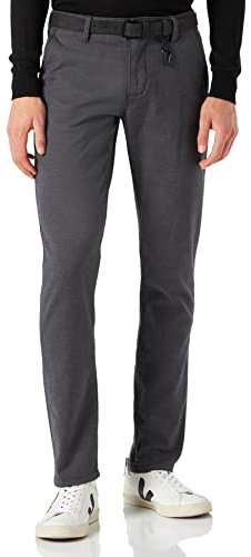 TOM TAILOR Denim Herren 1020451 Straight Fit Chino Hose mit Gürtel, 23975 - Anthra Dobby Yarn Dye, 31W / 34L