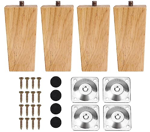 INMOZATA Lot de 4 Pied De Meuble Bois Massif, Pied de lit, Pied de Table Bois de Remplacement pour canapé Pieds de lit Fauteuil Table de Nuit Meuble TV(10cm, Plat)