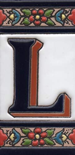 Hausnummern aus Keramik mit Zahlen und Buchstaben, rot, blau und grün, Blumenmotiv, Größe: 11 cm x 5,5 cm