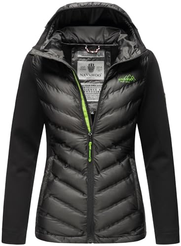 Navahoo Damen Fleece Hybrid Jacke Wanderjacke Kapuzenjacke B852 [B852-Nimm-Schwarz-Gr.L]