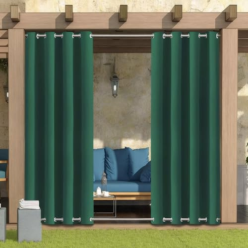 LiveGo Rideau Exterieur Terrasse,imperméables,Coupe-Vent,Rideau Pergola Extérieur Occultants à Double œillet à Isolation Thermique pour tonnelle de Porte de Jardin,Vert,1 pièce|132x238cm(LxH)