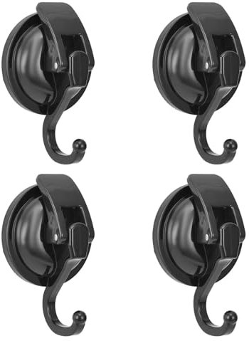 Mnixy Heavy Duty Vacuum Suction Cup Hooks Powerful Suction Cup Hooks Wreath Hanger for Bathroom&Restroom Shower (Black, 4Pack)