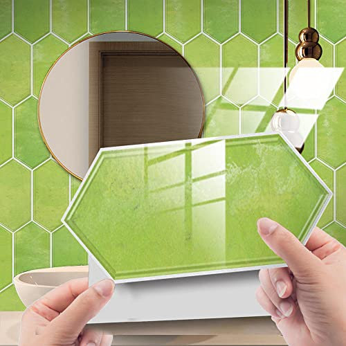 Piastrelle Cucina Esagonali 10x20CM Verde Acqua Mattonelle Adesive Bagno Pvc Impermeabile Adesivi per Piastrelle Parete Fai da Te Adesivi per Cucina Decorazioni(12 pezzi)