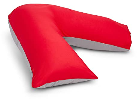 CnA Stores Orthopaedic V-Shaped Pillow Extra Cushioning Support For Head, Neck & Back (RED/GREY, V-pillow With Cover)