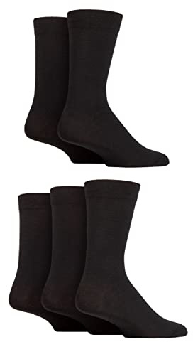 SockShop Mens Plain and Patterned Cotton Socks with Gentle Grip Tops Pack of 5