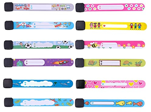 Clyhon Notfall-Armband für Kinder & Marker, 12 Stück Sicherheits ID Armband + Marker Anti verloren Notfallarmband Wasserdichtes Wiederverwendbares für Jungen Mädchen Kleinkind Baby