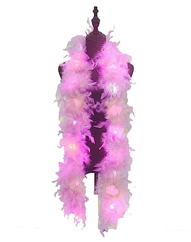 LED Federboa für Weihnachtsboa, 1.8M Federboa für Weihnachtsbaum Weihnachten Band Boa Streifen Federstola Feder Schal Karneval Fasching Stola Kostüm Party Damen Kinder Partydekoration,Rosa