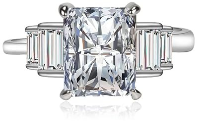 Mesnt Verstellbare Ringe Damen, Versilberte Rechteck Zirkonia Verlobungsring für Frauen