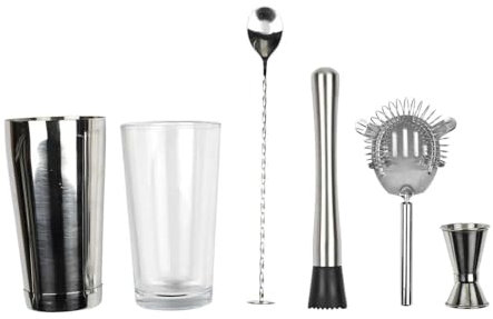 COOK CONCEPT, KV7348, Set à Cocktails avec 5 Accessoires et 50 Recettes, Design Élégant en Acier Inoxydable, Idéal pour Apéritifs et Soirées, Dimensions 9 x 32 x 25 cm, Argent, Transparent