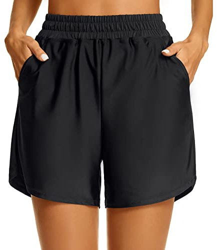 Damen-Badeshorts Mit Taschen, Hohe Taille, Board-Badeanzug, Jungen-Shorts, Breites Elastisches Band, Sport-Yoga-Shorts, Lange Badeshorts Herren