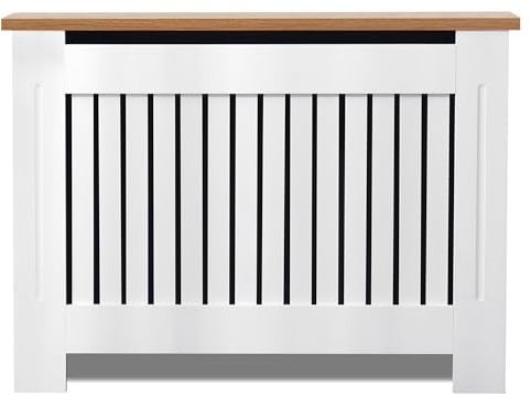 Radiator Cover Medium, Radiator Cover Vertical Slatted Modern Radiator Covers MDF Wood Cabinet Shelf Heating Covers For Living Room, Hallway (19D x 111.5W x 83.2H CM)