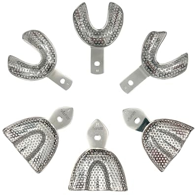PACKUNG 6 Stück Dental-Einzelabdrucklöffel mit Perforationen 3 oben und 3 unten – hochbeständiger Edelstahl – unverzichtbares Instrument für Zahnärzte