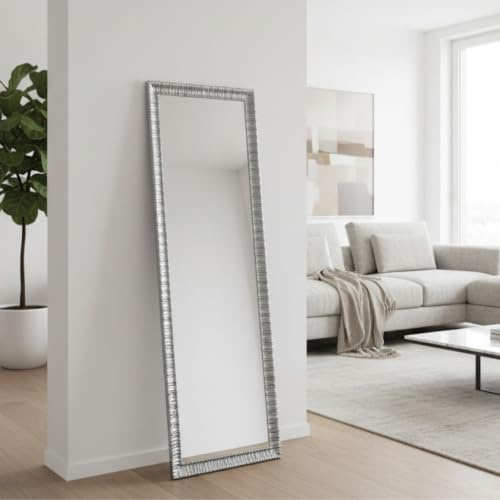 MO.WA Wandspiegel rechteckig Holzrahmen Silber Ganzkörperspiegel 43x138 verziert Made in Italy Wohnzimmer Badezimmer Flurspiegel Garderobespiegel
