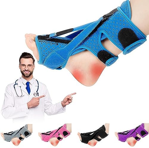 DERJLY Plantarfasziitis-Nachtschiene, Verbesserte 3 verstellbare Riemen, Plantarfasziitis-Entlastungsschiene, Nachtschienen, Bandage mit weichem Memory-Schaumstoff-Pad (Blue)