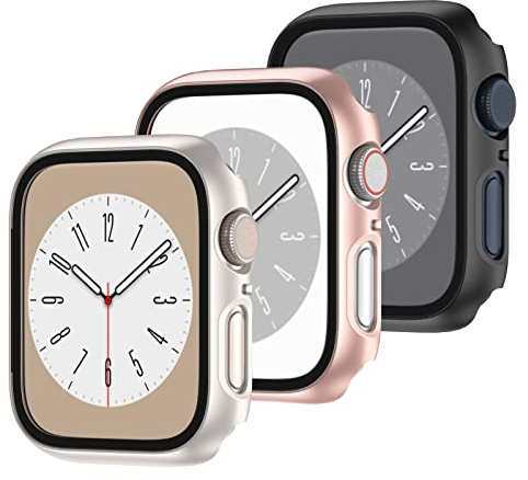 YJLink 3 Stück Schutzhülle für 44mm Apple Watch SE 2/SE 1/Series 6/5/4 Gehäuse,iWatch Hard PC Hülle Mit Glas Displayschutz,Schutzfolie Gesamtblasenfreie für iWatch SE S6 S5 S4 Zubehör 44mm