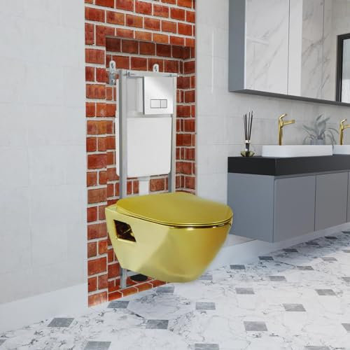 Short Projection Gold Wall Hung Combined Bidet Toilet with Soft Close Seat
