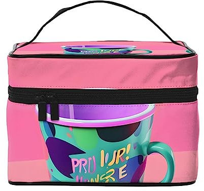 Abstrakte Wissenschaft Chemie Illustration 3D Druck Make-up Tasche,Tragbare Kosmetiktasche,Große Kapazität Reise Make-up Fall Organizer, 90er-Jahre-Design., Einheitsgröße