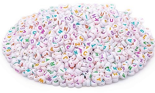 1300 Stück Buchstabenperlen,Zahlenperlen & Herzperlen,Rund Alphabet Perlen Set 7 * 4mm Buchstaben Perlen für Armbänder Halsketten Schmuck DIY Herstellung,Bunt