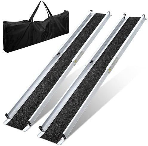 Herrselsam 2X Rollstuhlrampe Alu Teleskoprampe 87-152cm Verstellbare Laderampe Hunderampe rutschfeste für Treppe und Rollstuhlfahrer bis 300 kg Ladekapazität