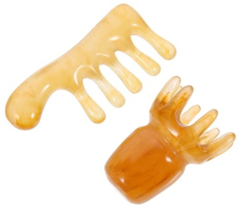 Massagekamm 2 Stück aus Kunstharz und Beeswax, Khaki | Gua Sha Kamm, für Kopfhautpflege und Kopf Massage, Abgerundet, Weiche Haptik