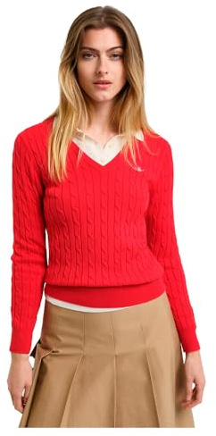 Stretch Cotton Cable V-Neck