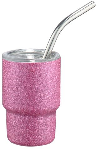 Geonoy 3 oz Mug Isotherme, Double Isolée Ther-mos café,Tasse mug de Voiture, Tasse Voyage en Acier Inoxydable avec Paille, Convient pour l'eau Chaude et Froide