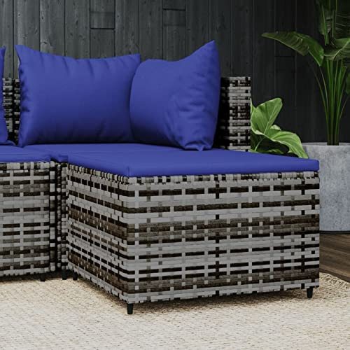 LAPOOH Gartenhocker mit Kissen, Balkon Möbel, Balkon Lounge Klein, Outdoor Lounge, Outdoor Hocker, Balkonmöbel, Sitzbank Balkon, Gartenmöbel, Grau Poly Rattan